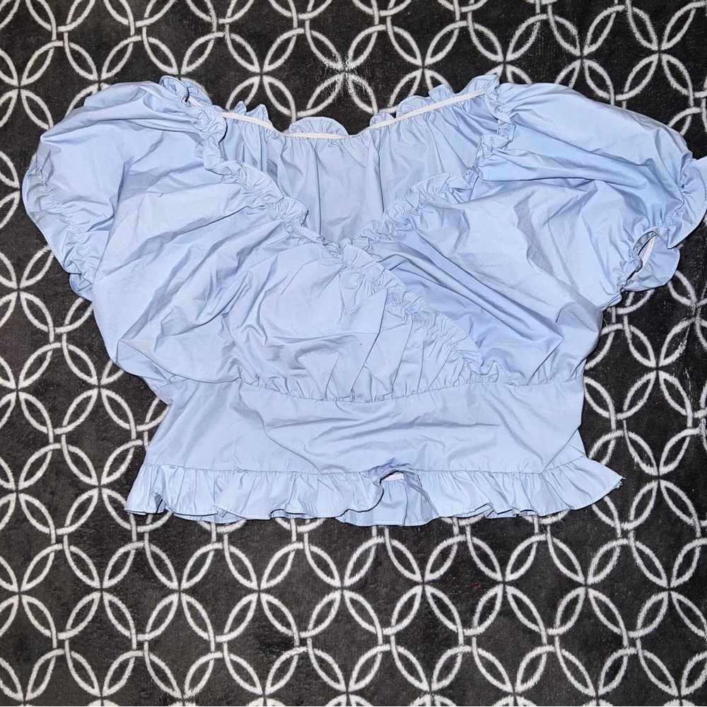 Off-Shoulder Blue Ruffle Top - Picture 3 of 5